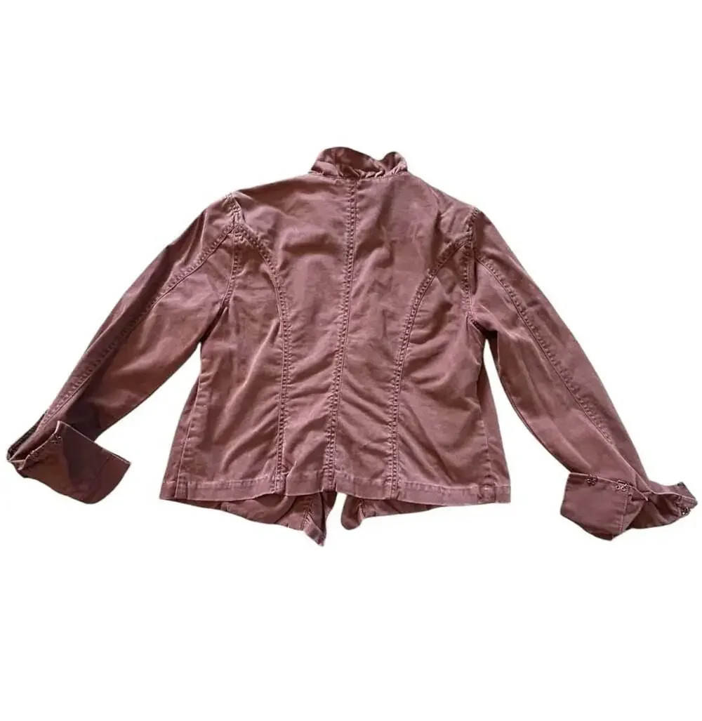 Free People Women's Burgundy Utility Ruffle Front Blazer Jacket